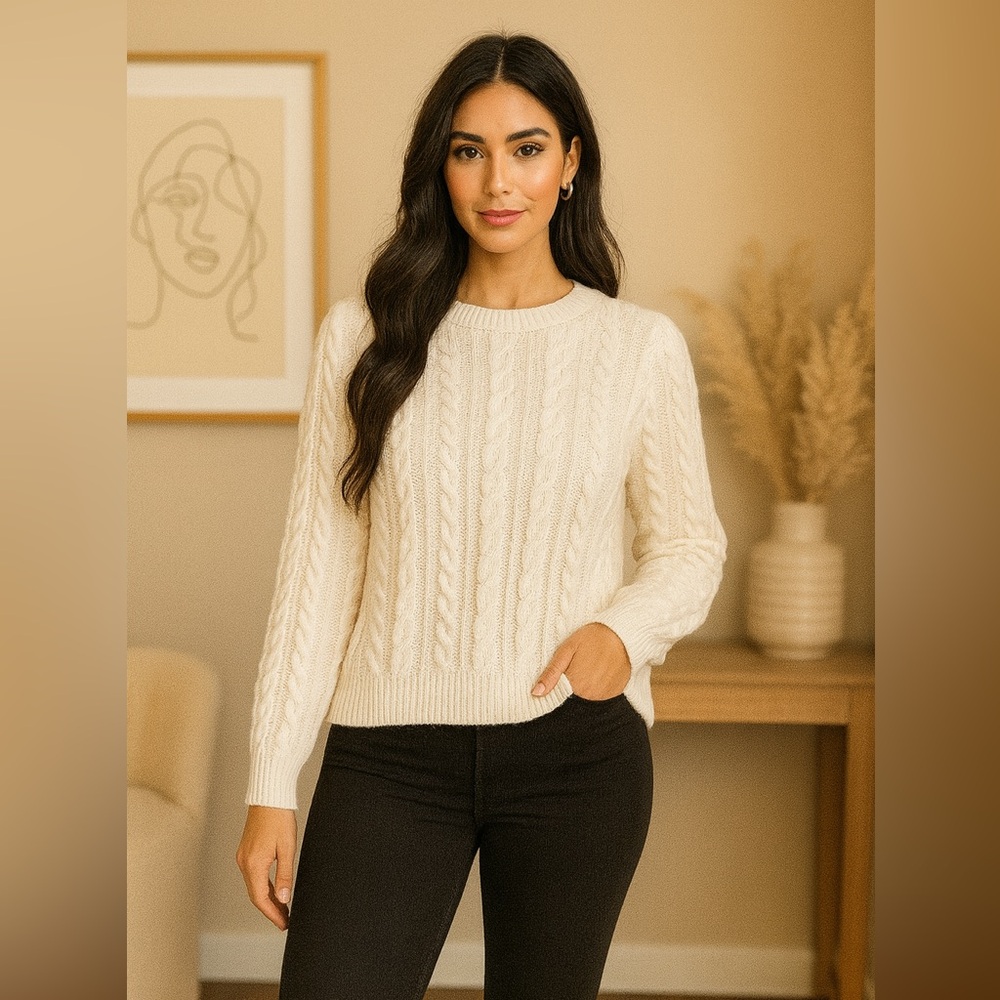 Joe Fresh Women's Pullover Sweater Size Small Ivory 100% Acrylic Cable Knit - Picture 11 of 11